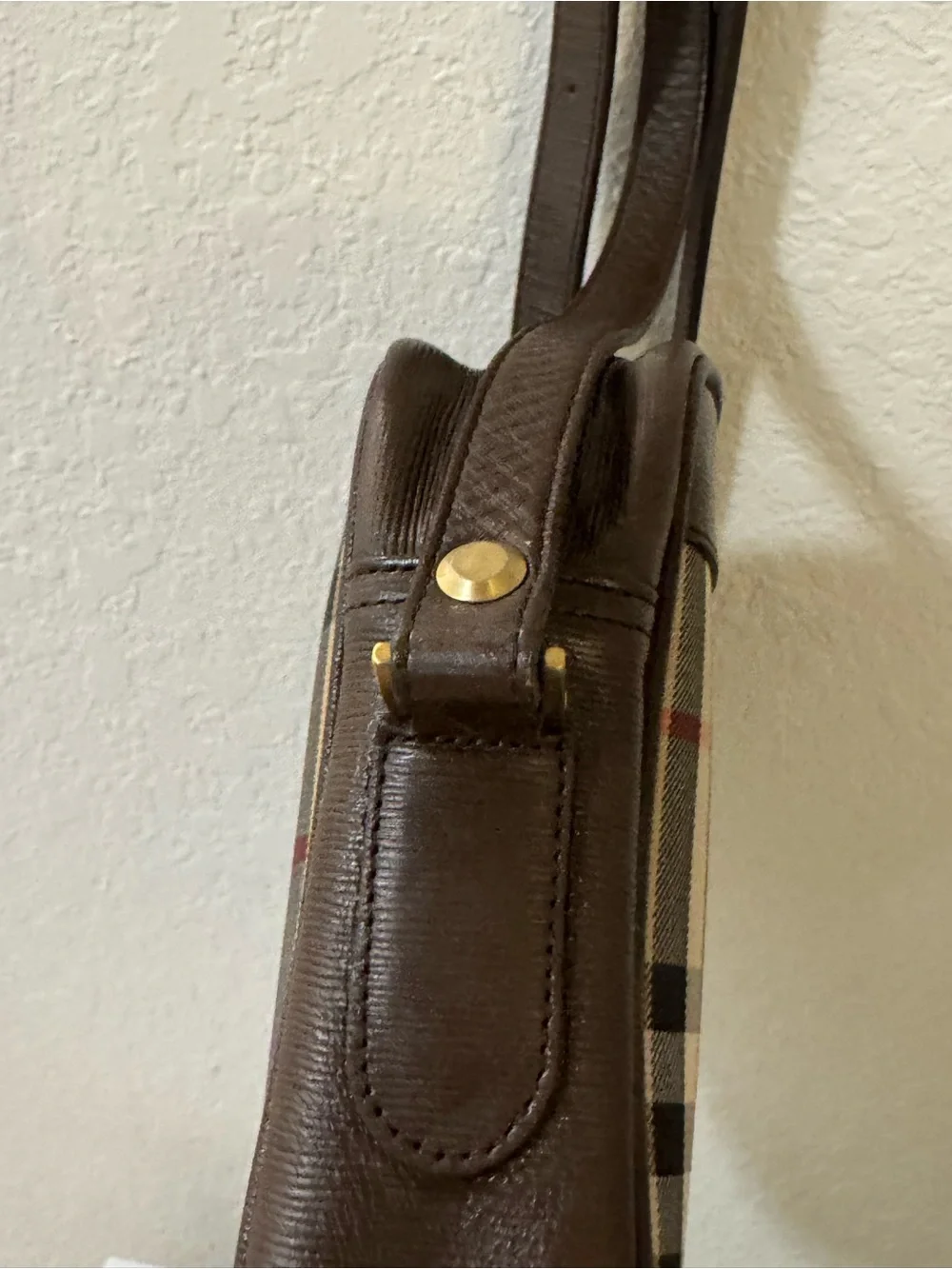 Burberry Beige Nova Check Brown Leather Messenger Bag